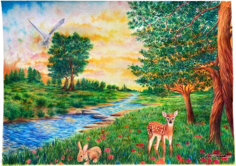 Dieren in landschap potlood