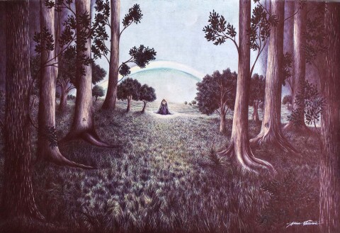 Landschap met vrouw potlood