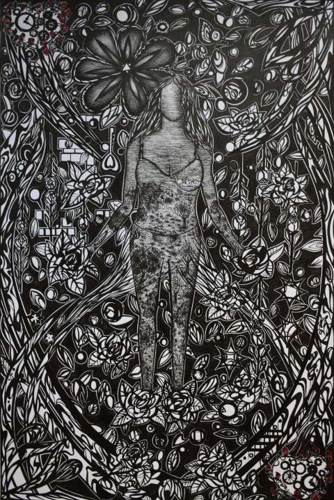 Woman black and white inkt