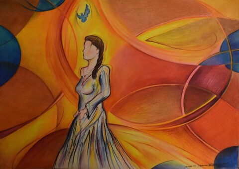 Woman colour inkt+potloden
